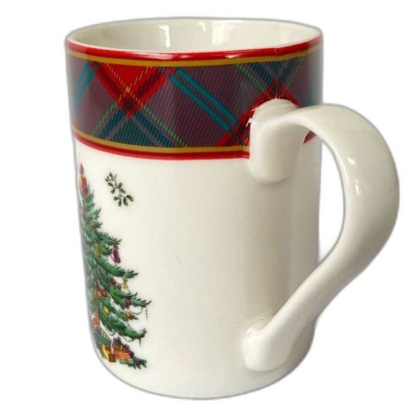 SPODE Mug Tartan Christmas Tree White Red Green Cup 8 oz - Picture 2 of 9